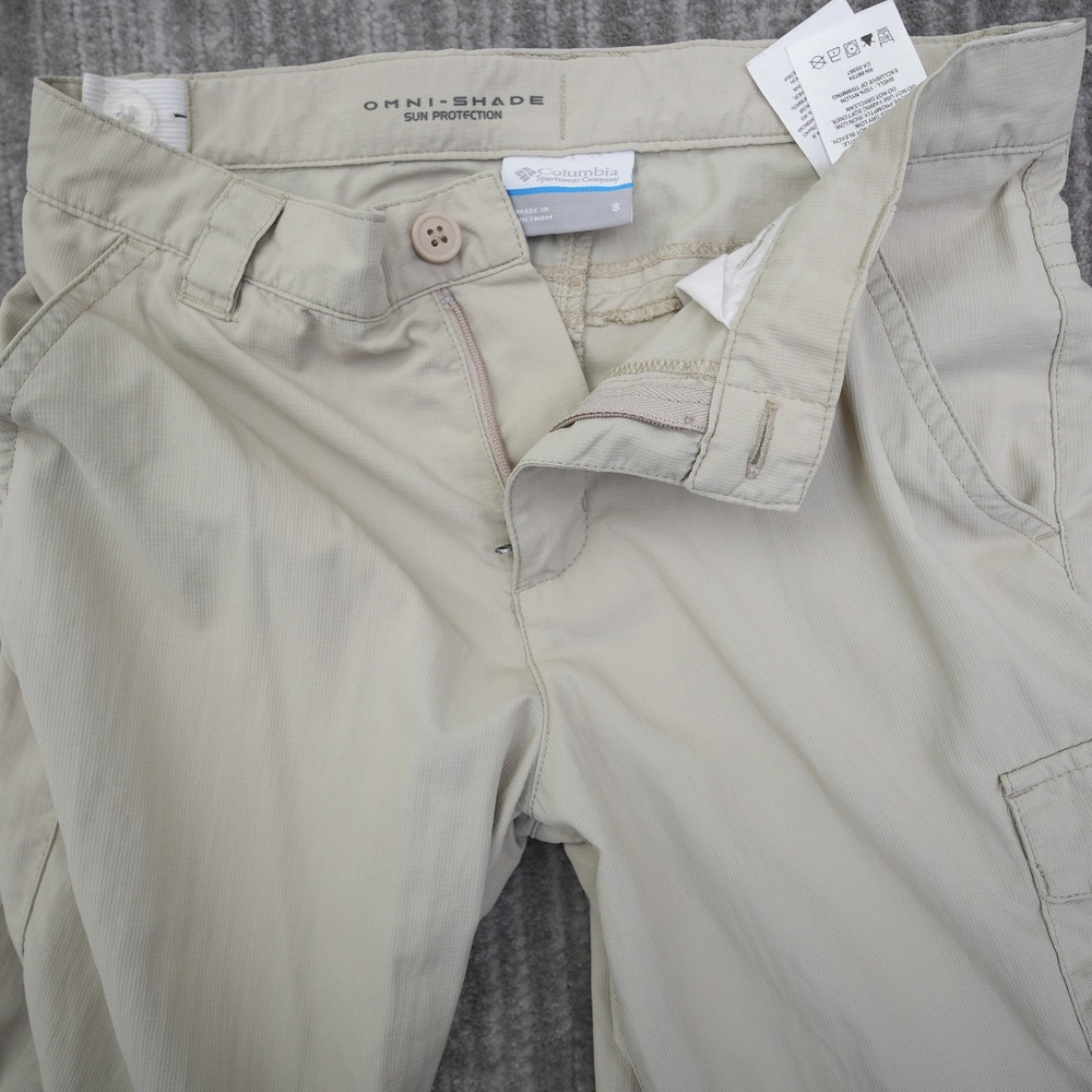 Columbia Omni-Shade Convertible Pants Tan Zip Off Hiking Cargo Boys Size 8 - Picture 8 of 10